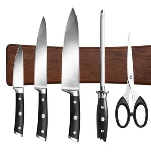 HOSHANHO Embossed Wooden Magnetic Knife Holder Chefs Organizer Walnut Finish